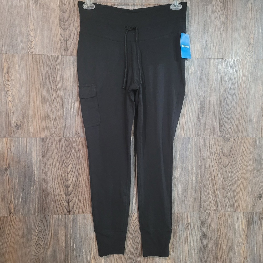 Columbia Trek Legging Sz L x 28 Black Pocket Drawstring Waist Active Lightweight